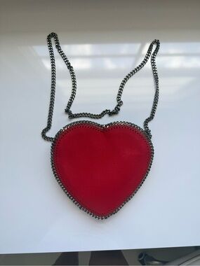 Stella McCartney Red Heart Shoulder Bag with Gunmetal Chain